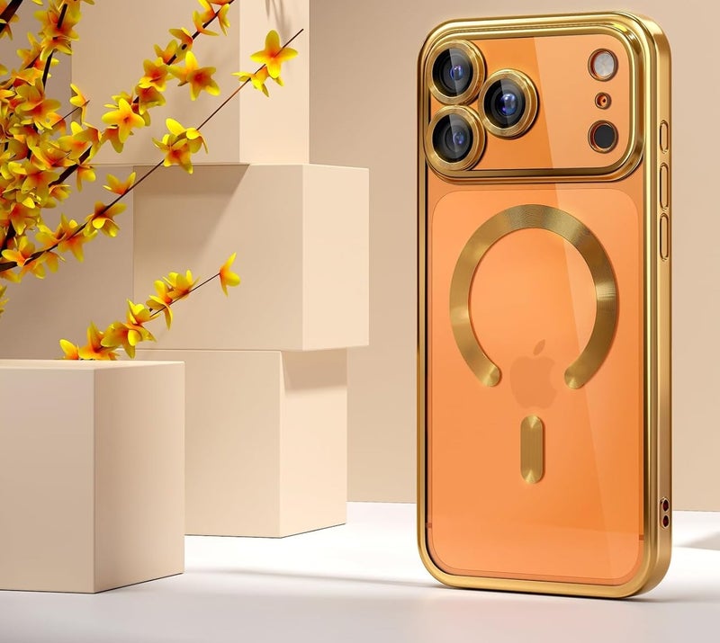 Magnetic case Compatible with iPhone 17 Pro, Full Camera Protection with lens, Compatible with wireless charging, Transparent Shockproof slim Protective Case Gold. - Image 1